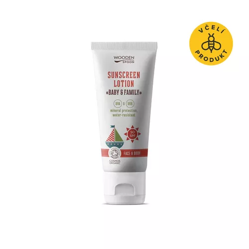 Wooden Spoon Opalovací tělové mléko v tubě Baby & Family SPF 50 BIO