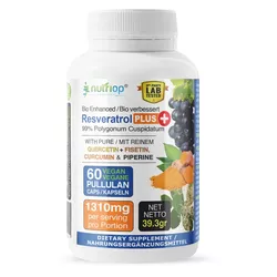 Nutriop Resveratrol PLUS + Quercetin, fisetin, Kurkumin, piperin - 1310mg