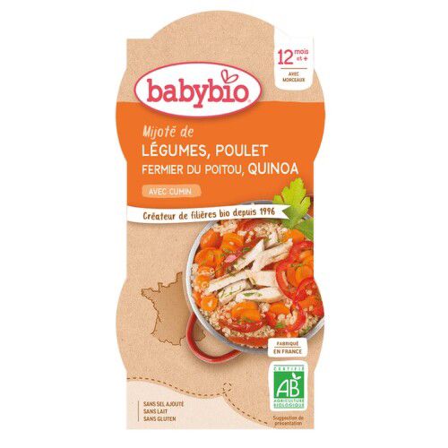 BABYBIO zelenina s kuřetem a quinoa 2x200g