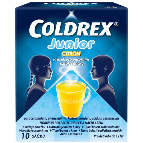 COLDREX JUNIOR CITRON 300MG/5MG/20MG perorální prášek pro roztok v sáčku 10 I